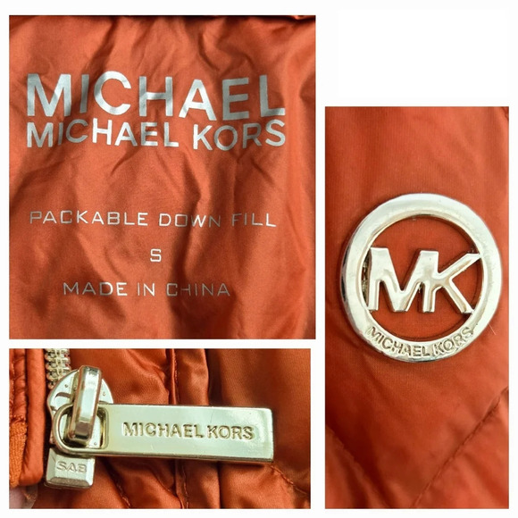 NWOT Michael Kors Fur Hooded Orange Packable Down Quilted Puffer Jacket - Picture 9 of 9